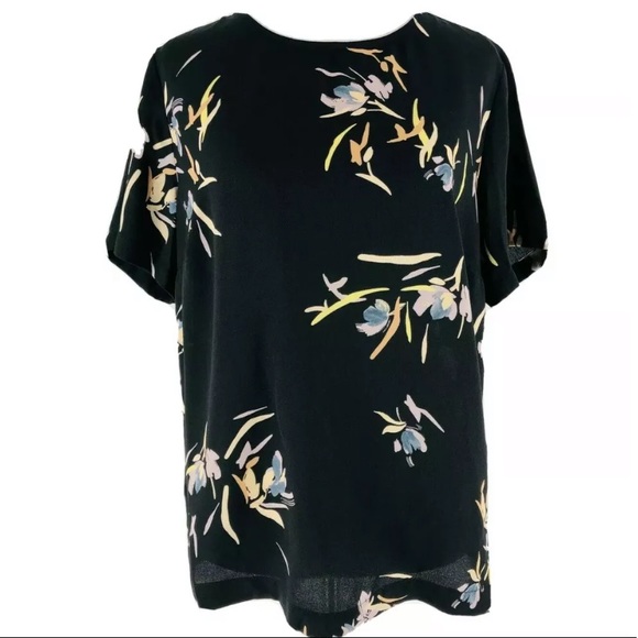 A New Day Black & Multi Floral Printed Short Sleeve Pop Over Top - Picture 3 of 6